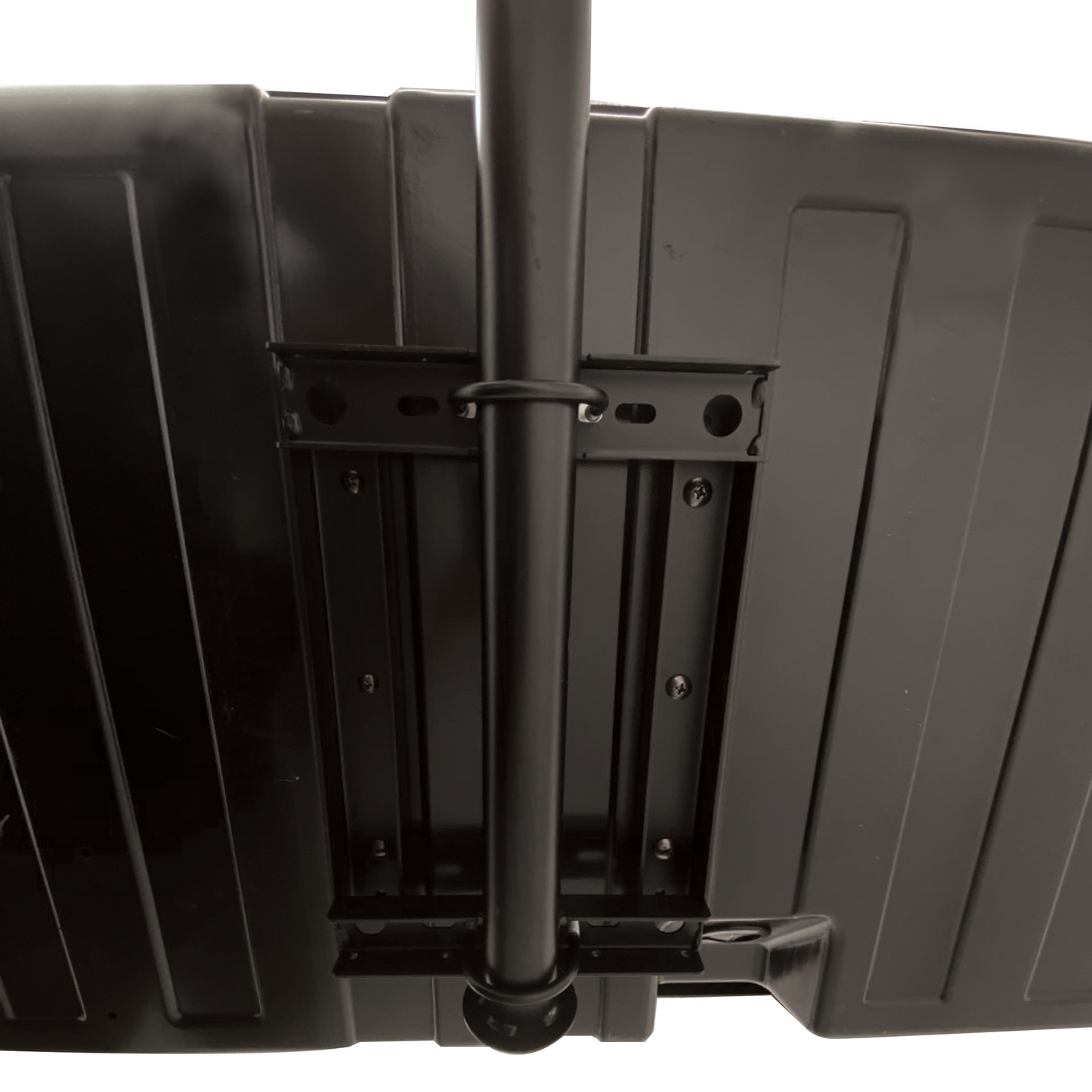 Pole and bracket ceiling mount kit for storm shell tv enclosure on white background. Storm Shell outdoor tv enclosure not included