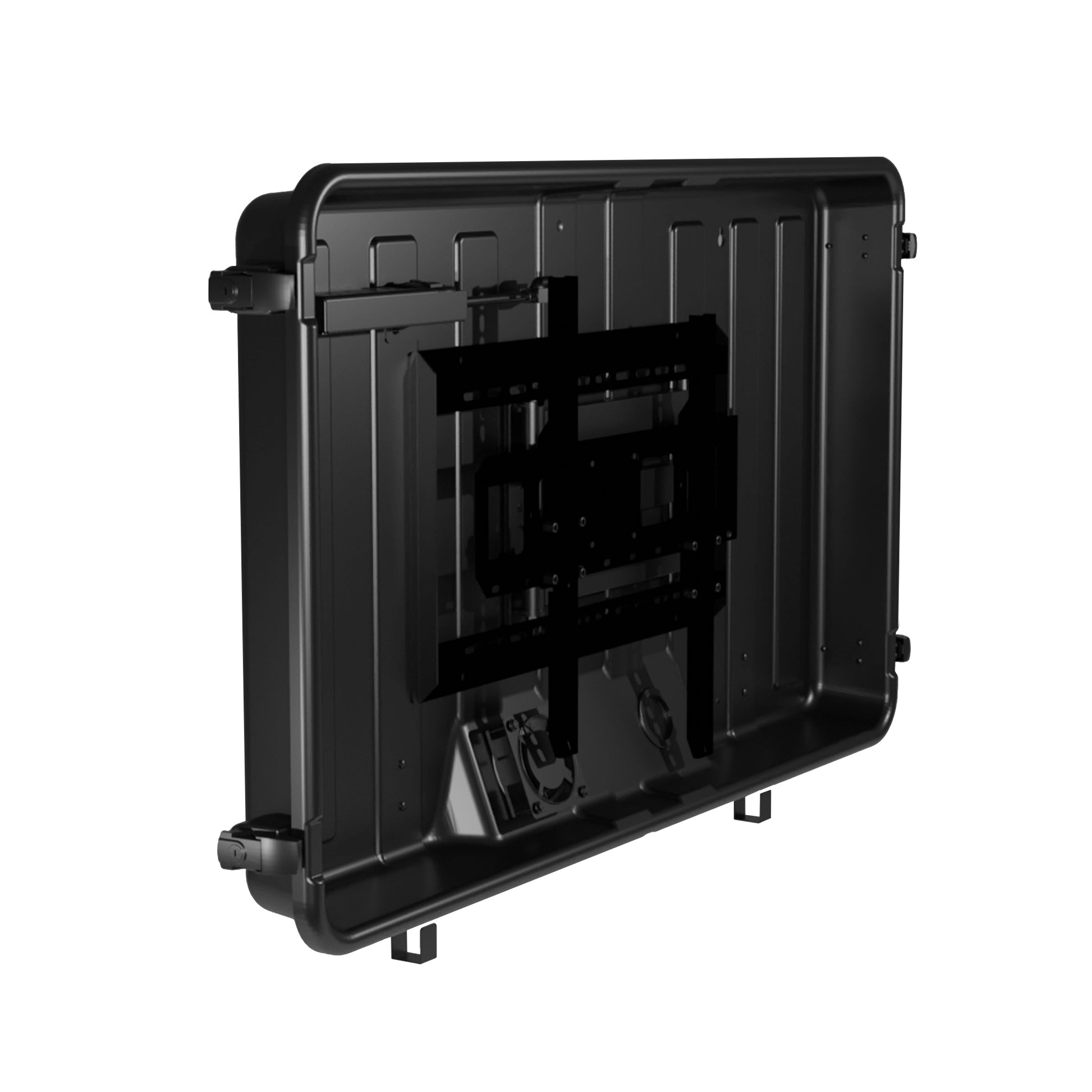 Storm Shell Outdoor Weatherproof TV Enclosure  with ariticulating arm and mounting hardware. Fits up to 44" TV  with the cover removed