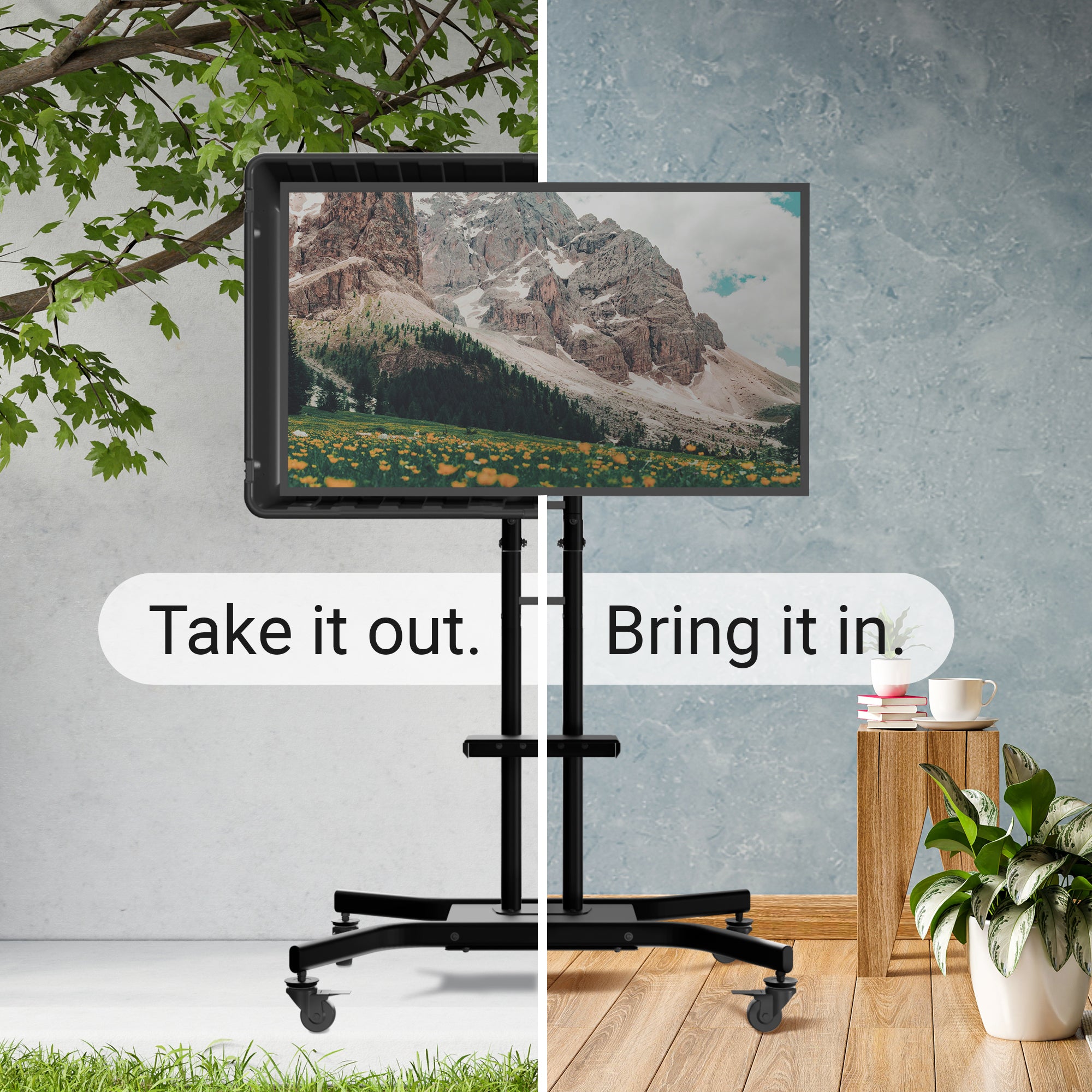 Storm Shell Indoor-Outdoor Rolling TV Cart