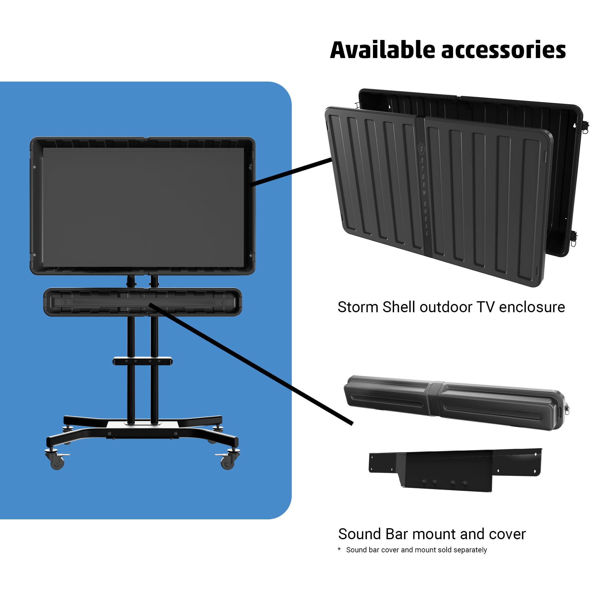 Storm Shell Indoor-Outdoor Rolling TV Cart