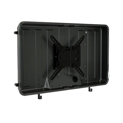 Storm Shell Outdoor Weatherproof TV Enclosure  with ariticulating arm and mounting hardware. Fits up to 44" TV  removed cover