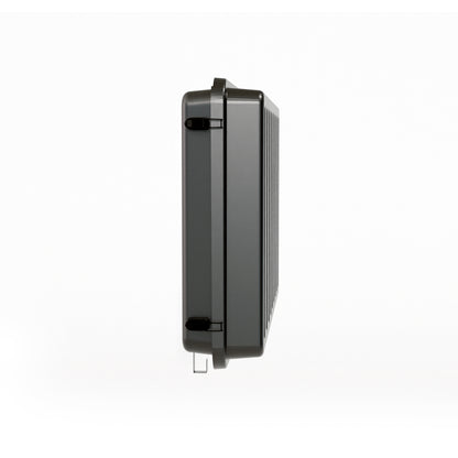 Storm Shell Outdoor Weatherproof TV Enclosure  with ariticulating arm and mounting hardware. Fits up to 44" TV  side view