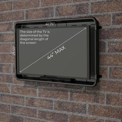 TV showing max dimensions for the 44" Storm Shell
