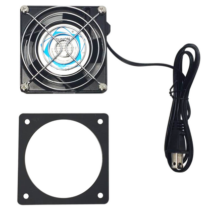 Storm Shell TV cover exhaust fan with power cord and mounting plate.